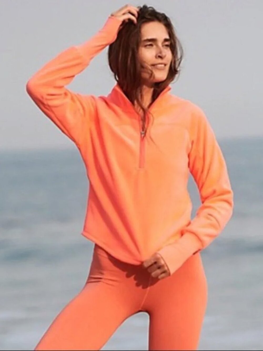 FP Movement Free People Great Heights Neon Coral Fleece Pullover Jacket M